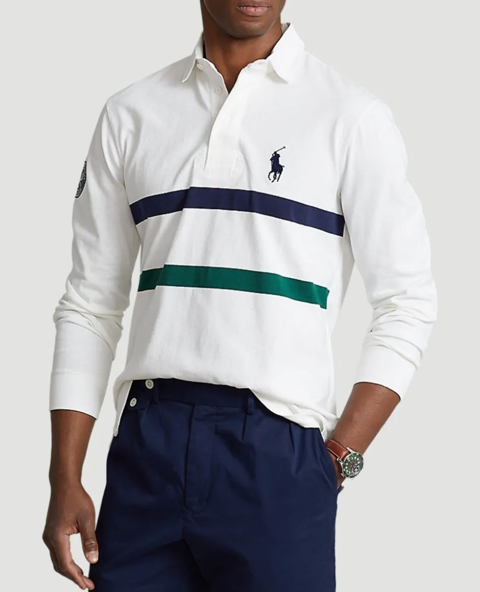 Wimbledon Polo Ralph Lauren Two Stripe Rugby Shirt - White- Shirts