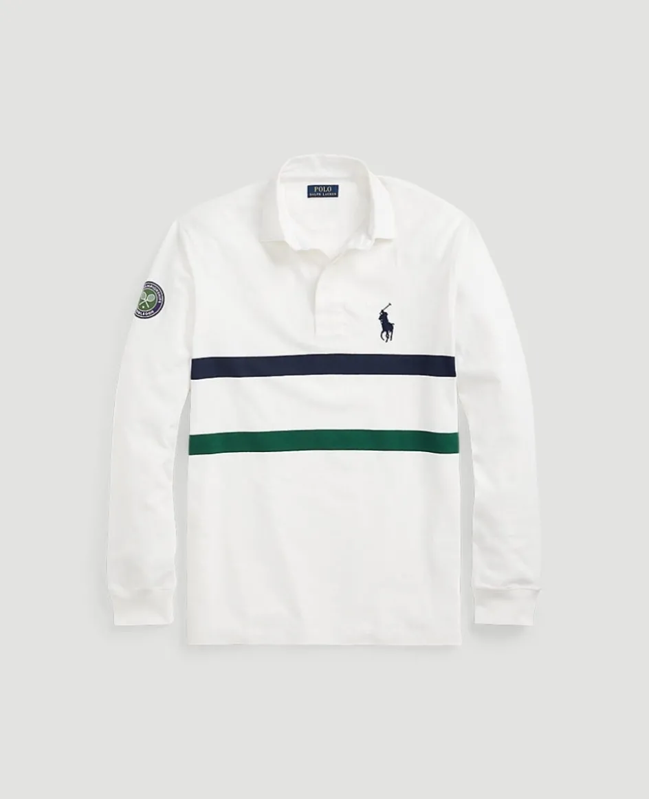 Wimbledon Polo Ralph Lauren Two Stripe Rugby Shirt - White- Shirts