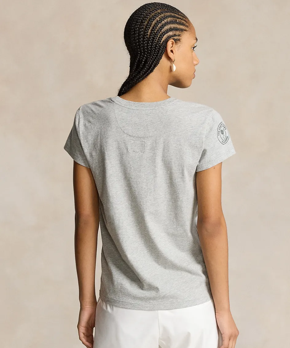 Wimbledon Polo Ralph Lauren Womens Graphic Jersey T-Shirt - Grey-Women Tops & T-Shirts