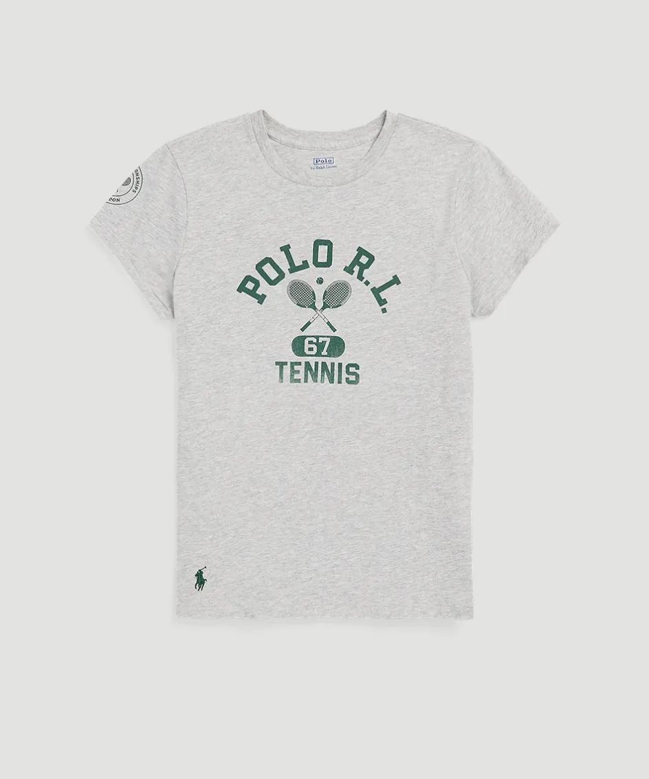 Wimbledon Polo Ralph Lauren Womens Graphic Jersey T-Shirt - Grey-Women Tops & T-Shirts