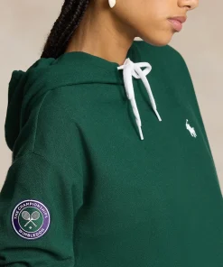 Wimbledon Polo Ralph Lauren Womens Piqué Cropped Hoodie - Green-Women Sweatshirts & Hoodies