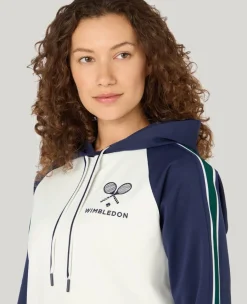 Wimbledon Relaxed Fit Stripe Hoodie in White-Women Sweatshirts & Hoodies