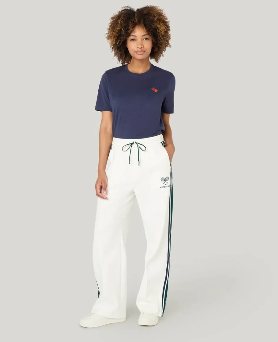 Wimbledon Straight Leg Stripe Track Pants in White-Women Trousers & Shorts