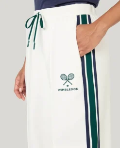 Wimbledon Straight Leg Stripe Track Pants in White-Women Trousers & Shorts