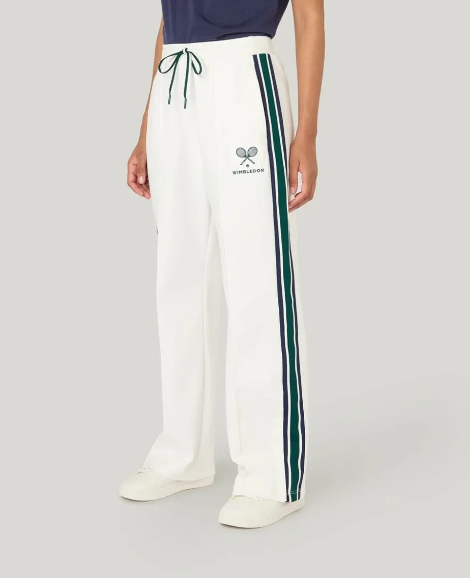 Wimbledon Straight Leg Stripe Track Pants in White-Women Trousers & Shorts