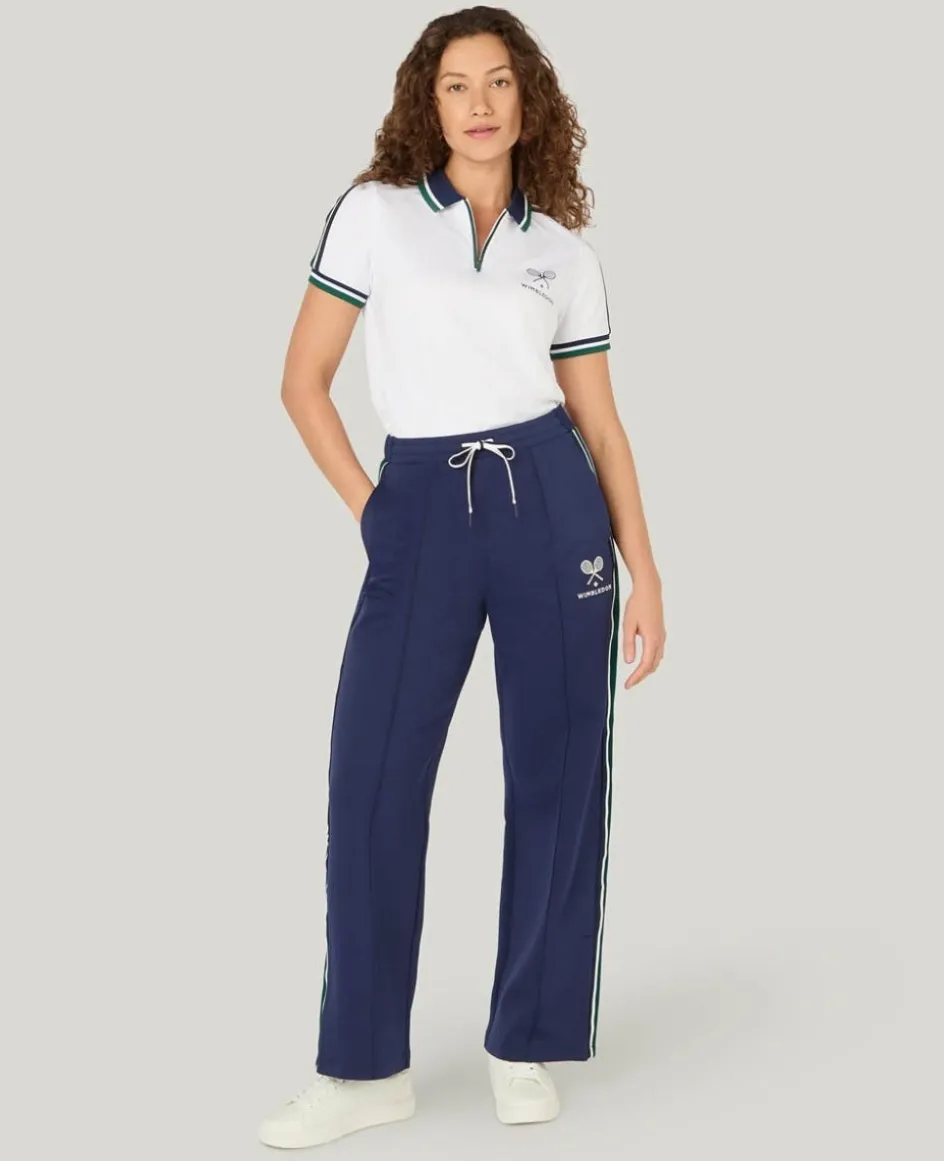 Wimbledon Straight Leg Stripe Track Pants in Navy-Women Trousers & Shorts