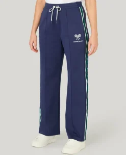 Wimbledon Straight Leg Stripe Track Pants in Navy-Women Trousers & Shorts