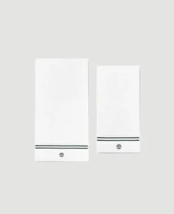 Wimbledon White Cotton Bath and Hand Towel Set with Green Accents- Towels