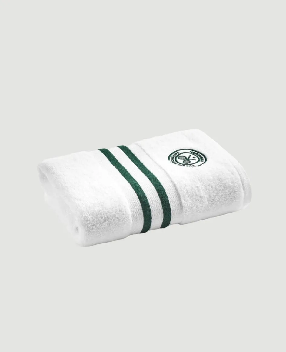 Wimbledon White Cotton Bath and Hand Towel Set with Green Accents- Towels