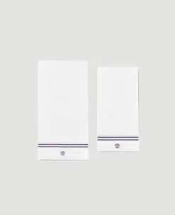 Wimbledon White Cotton Bath and Hand Towel Set with Purple Accents- Towels