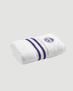 Wimbledon White Cotton Bath and Hand Towel Set with Purple Accents- Towels