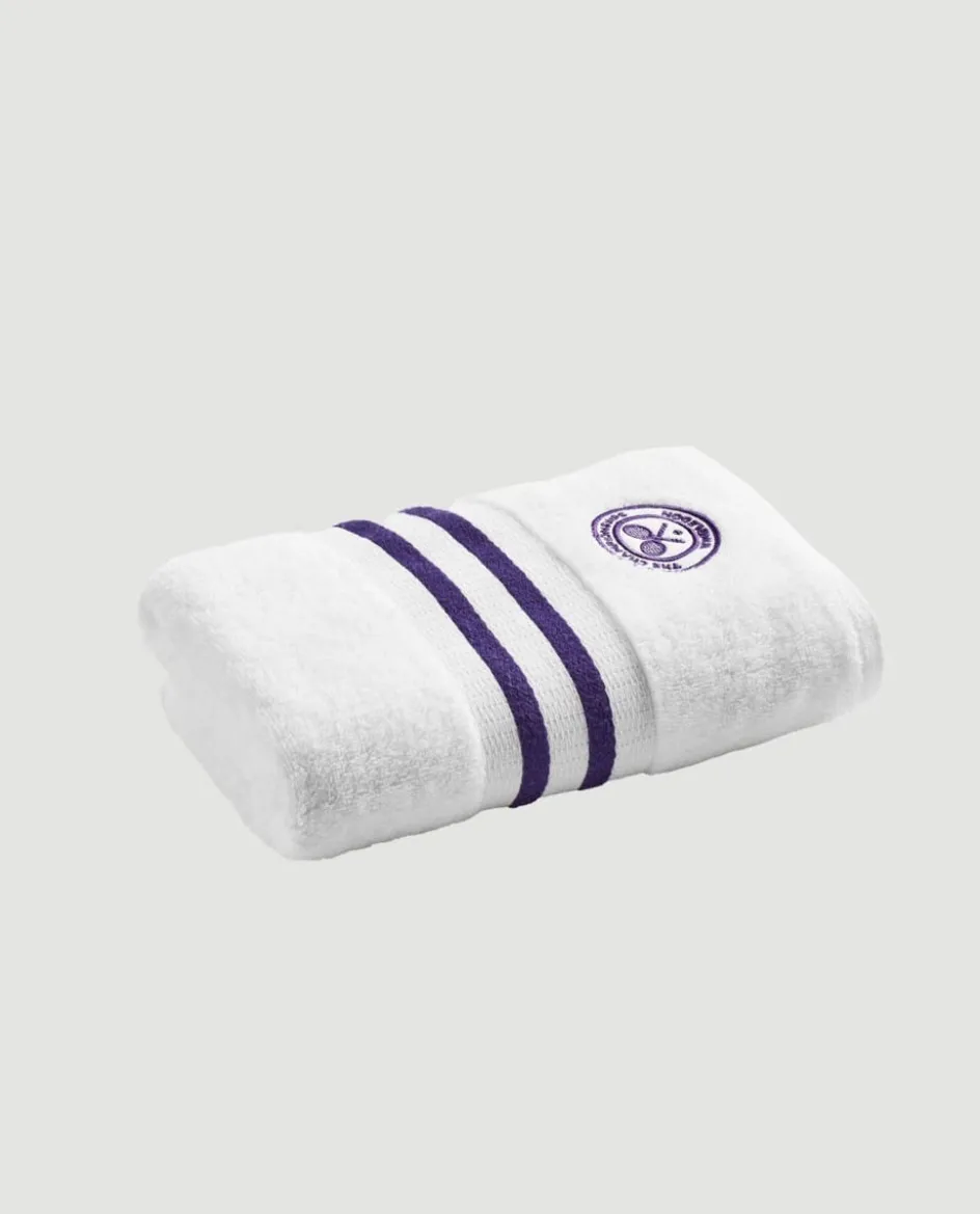 Wimbledon White Cotton Bath and Hand Towel Set with Purple Accents- Towels