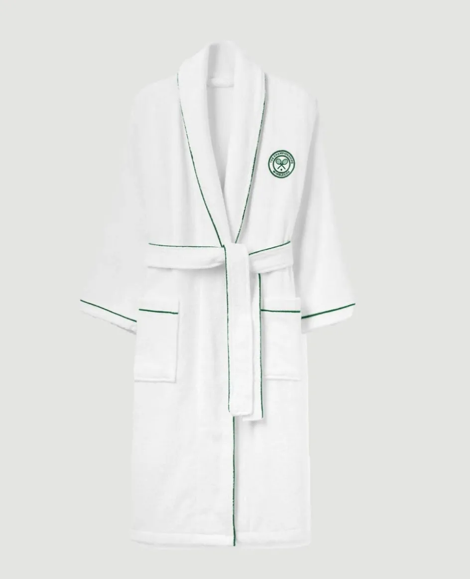 Wimbledon White Cotton Terry Towelling Robe with Green Logo- Towels