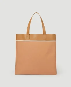 Wimbledon Leather & Canvas Racket Tote Bag - Tan- Tote|Bags