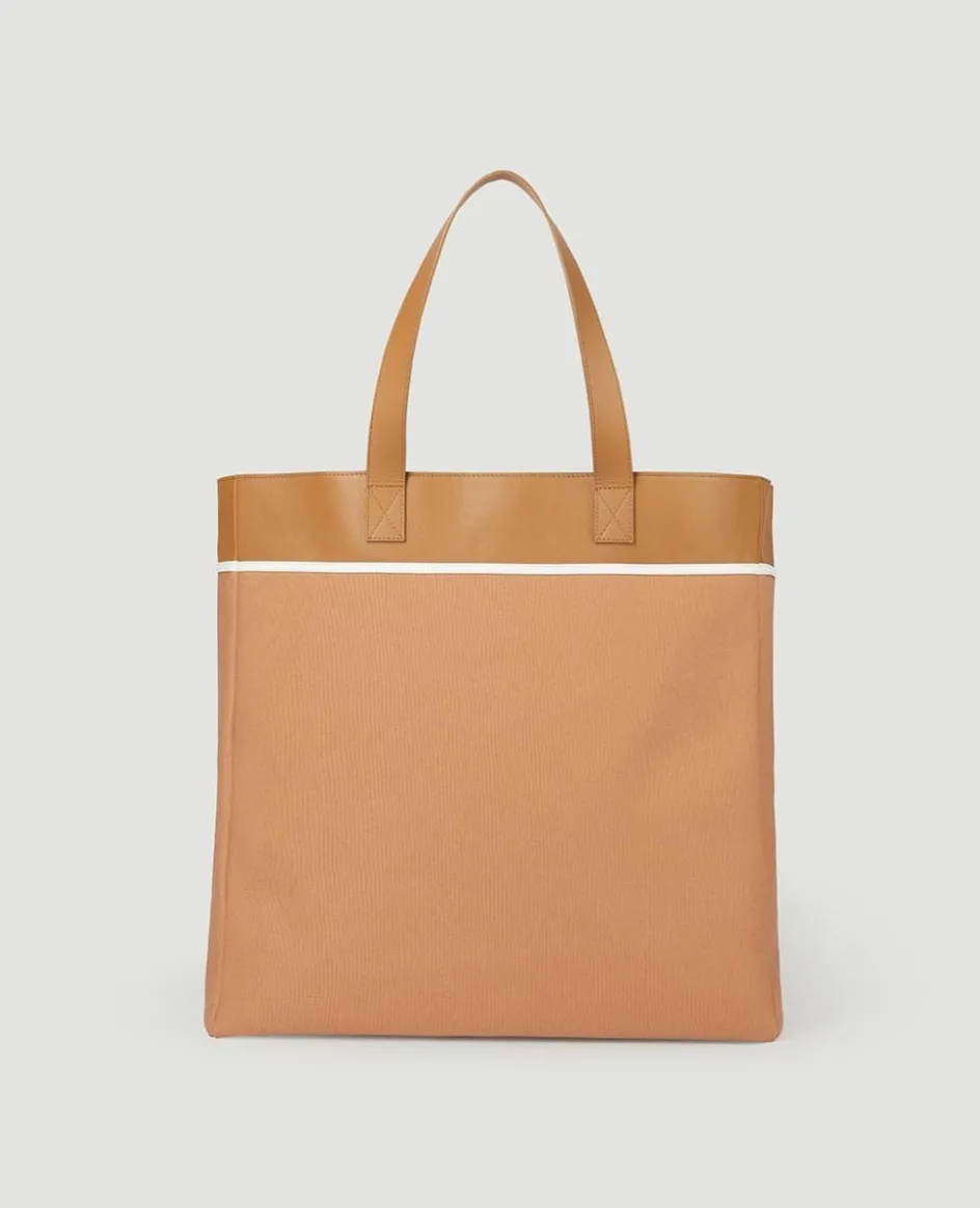 Wimbledon Leather & Canvas Racket Tote Bag - Tan- Tote|Bags