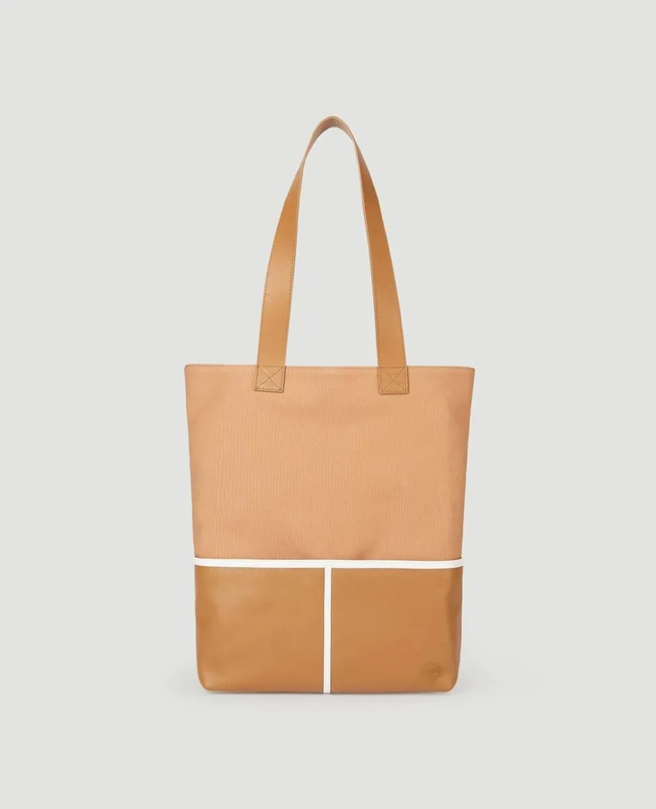 Wimbledon Leather & Canvas Tote Bag - Tan- Tote