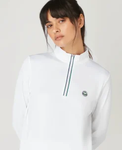 Wimbledon Women's Core Performance 1/4 Zip Training Top - White-Women Sweatshirts & Hoodies|Sweatshirts & Hoodies