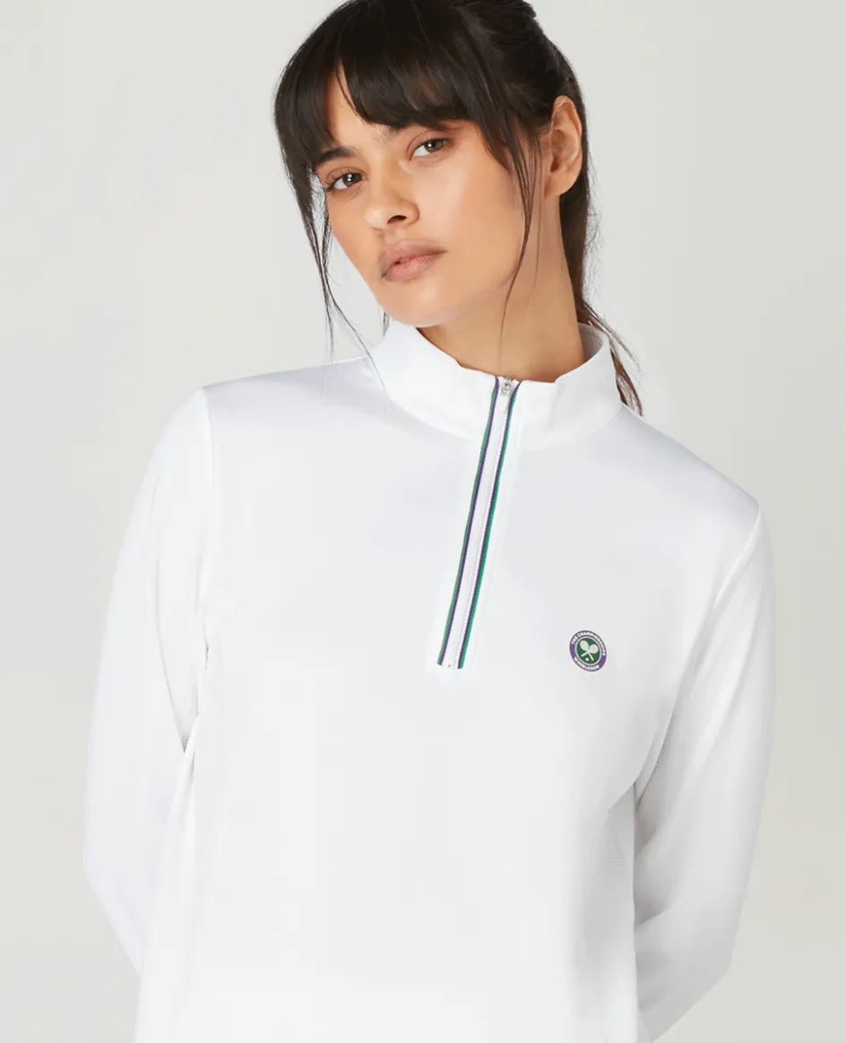 Wimbledon Women's Core Performance 1/4 Zip Training Top - White-Women Sweatshirts & Hoodies|Sweatshirts & Hoodies