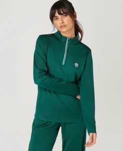 Wimbledon Women's Core Performance 1/4 Zip Training Top - Green-Women Sweatshirts & Hoodies