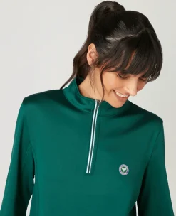 Wimbledon Women's Core Performance 1/4 Zip Training Top - Green-Women Sweatshirts & Hoodies