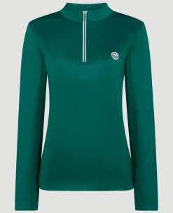 Wimbledon Women's Core Performance 1/4 Zip Training Top - Green-Women Sweatshirts & Hoodies