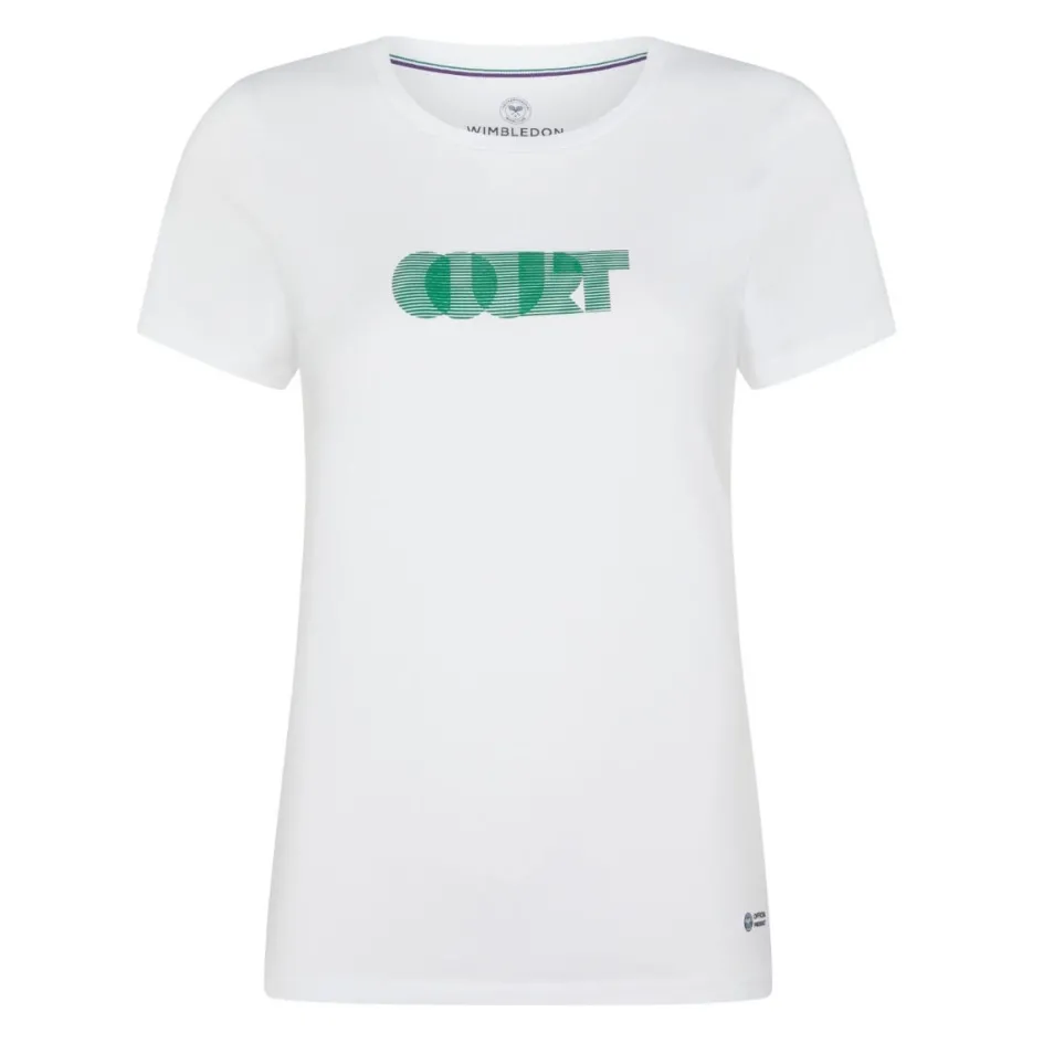 Wimbledon Women's Court Word Cotton T-shirt - White-Women Tops & T-Shirts