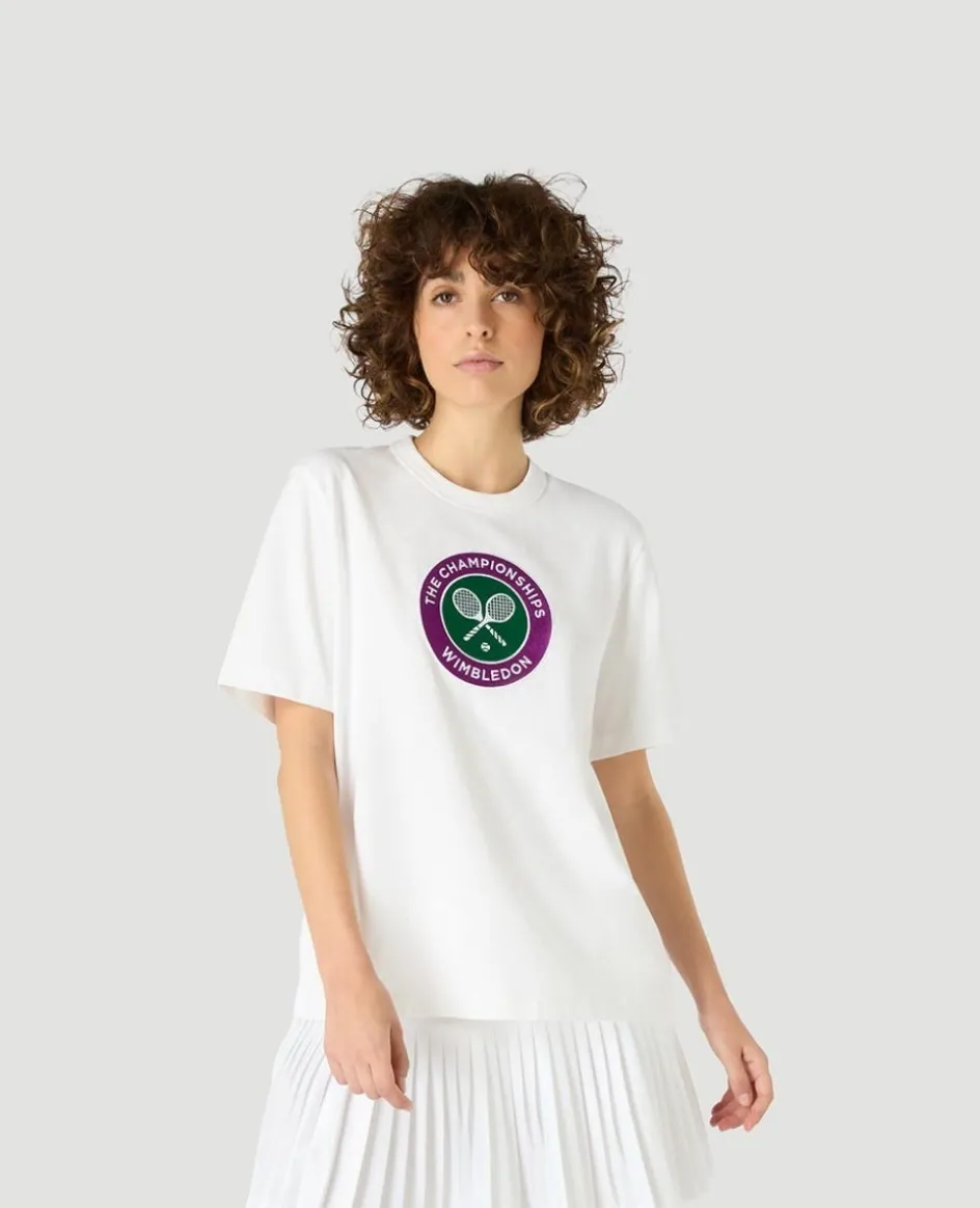 Wimbledon Womens Embroidered Logo T-Shirt - White-Women Tops & T-Shirts