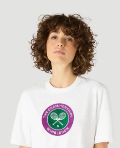 Wimbledon Womens Embroidered Logo T-Shirt - White-Women Tops & T-Shirts