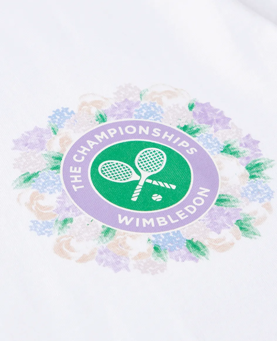 Wimbledon Womens Floral Logo T-Shirt - White-Women Tops & T-Shirts