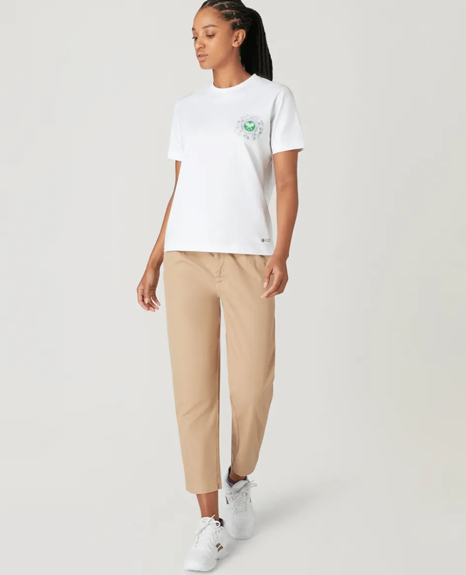 Wimbledon Womens Floral Logo T-Shirt - White-Women Tops & T-Shirts