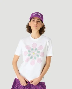 Wimbledon Womens Flower Racket T-Shirt - White-Women Tops & T-Shirts