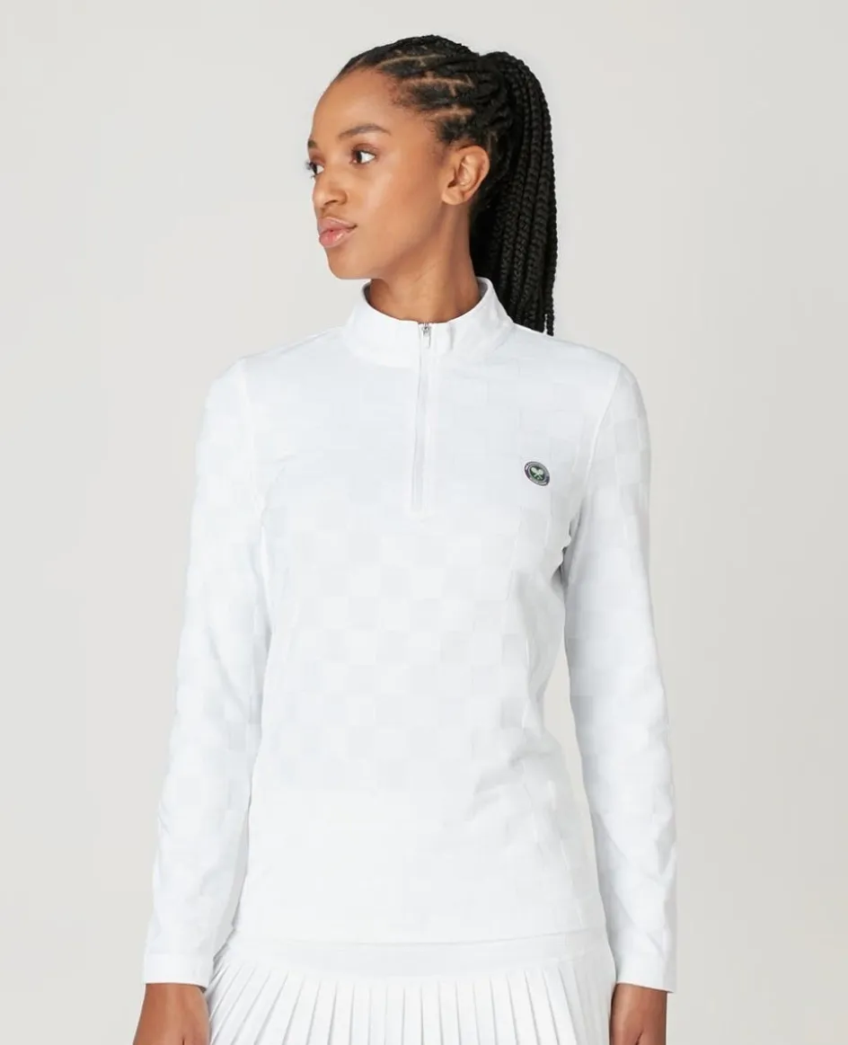 Wimbledon Womens Jacquard 1/4 Zip Top - White-Women Sweatshirts & Hoodies|Sweatshirts & Hoodies