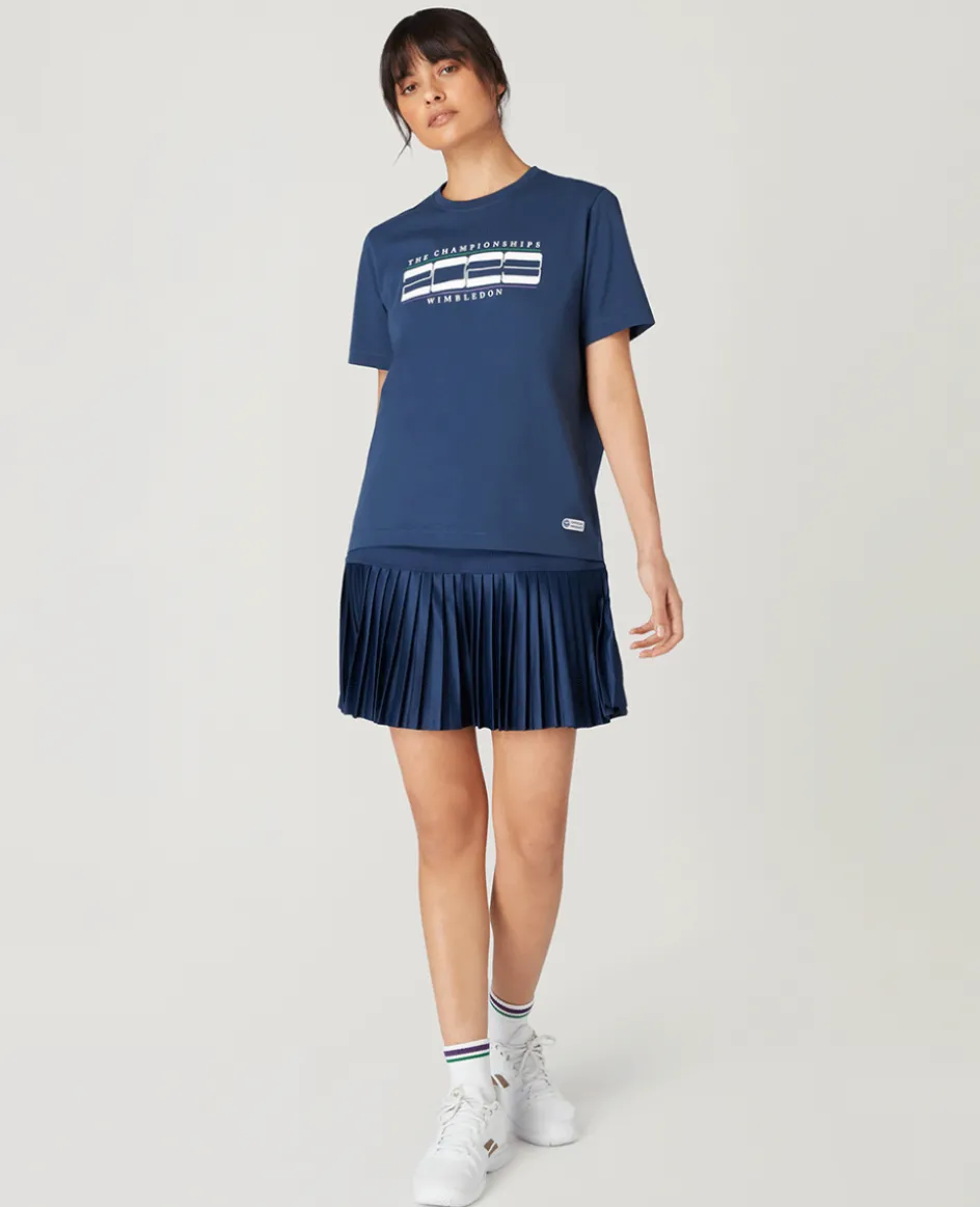 Wimbledon Women's Linear 2023 T-Shirt - Navy-Women Tops & T-Shirts