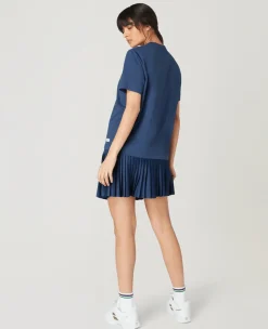 Wimbledon Women's Linear 2023 T-Shirt - Navy-Women Tops & T-Shirts