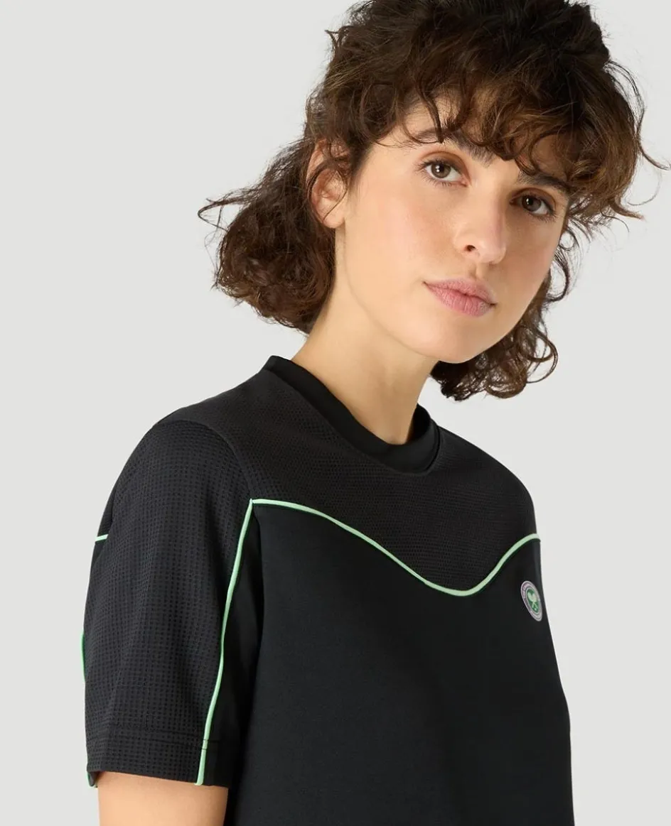 Wimbledon Womens Performance Curve T-Shirt - Green-Women Tops & T-Shirts|Tops & T-Shirts