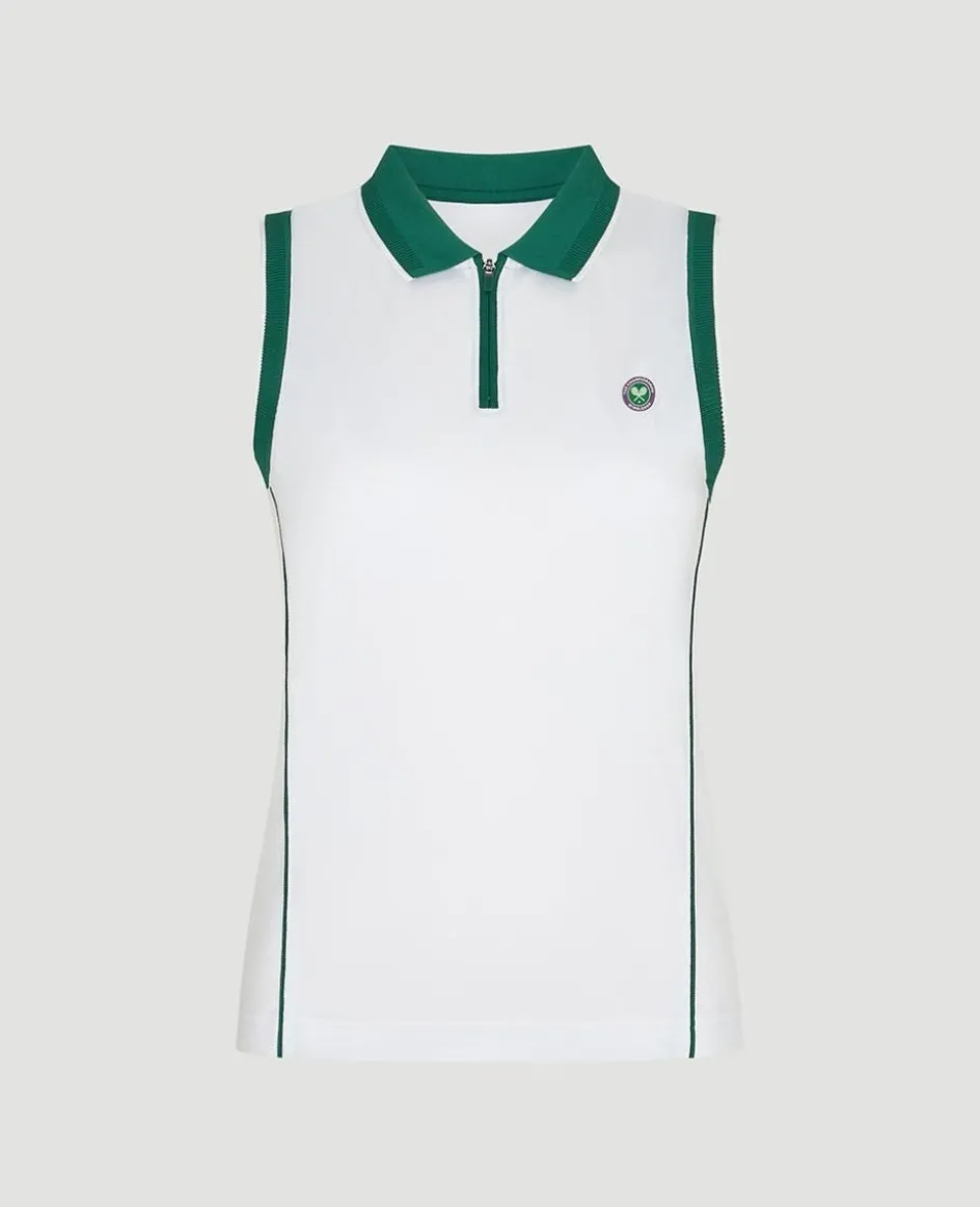 Wimbledon Womens Performance Sleeveless Polo - White-Women Tops & T-Shirts|Tops & T-Shirts