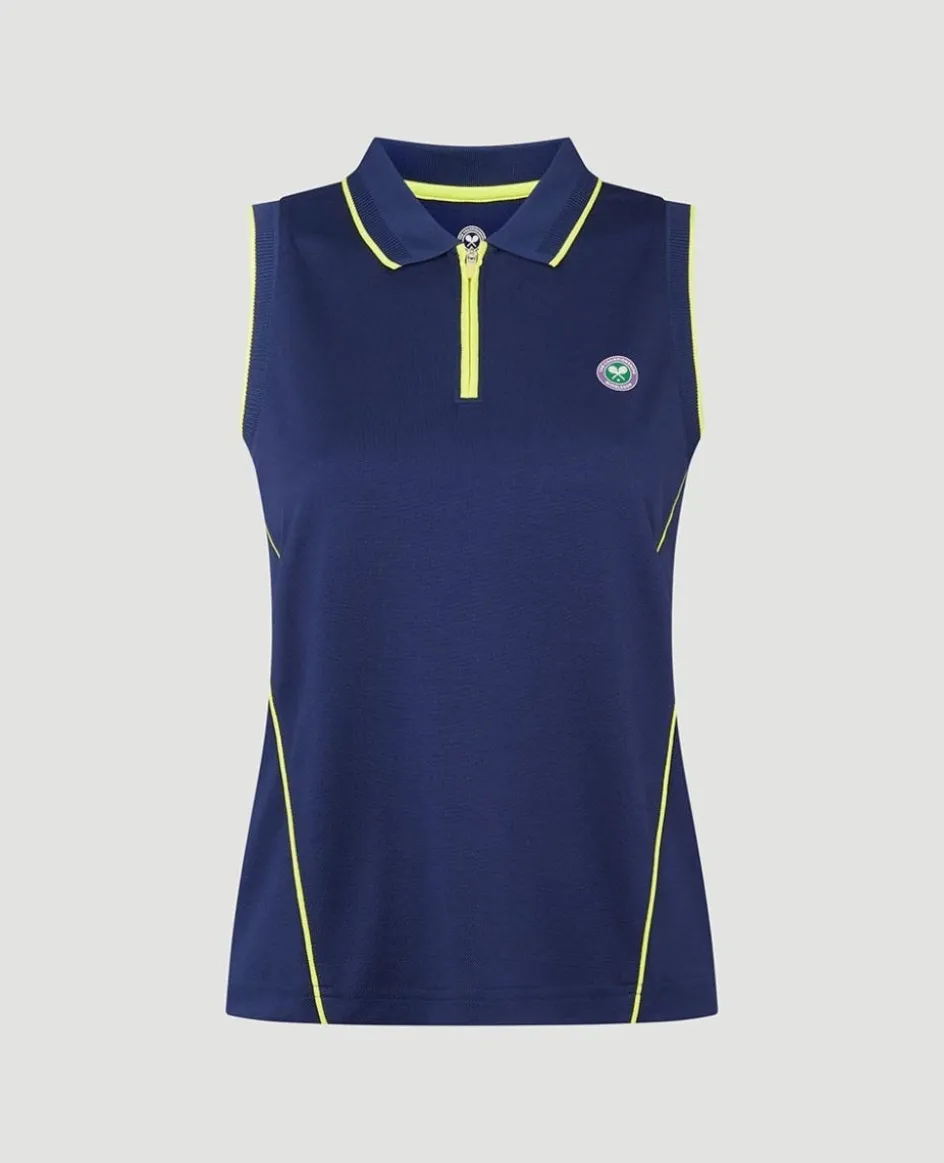 Wimbledon Womens Performance Sleeveless Polo - Navy-Women Tops & T-Shirts|Tops & T-Shirts