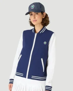 Wimbledon Womens Performance Varsity Jacket - Navy & White-Women Jackets & Coats
