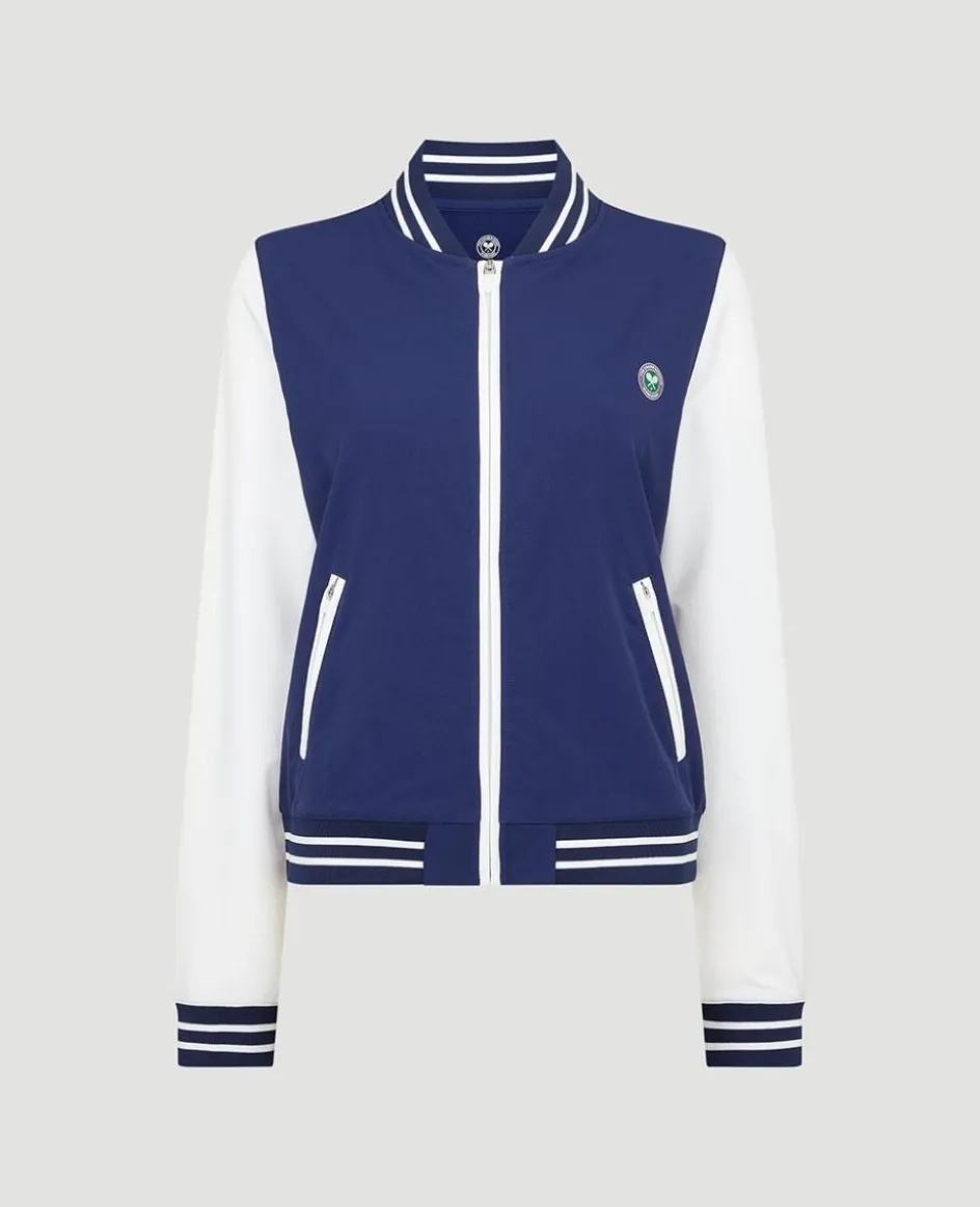 Wimbledon Womens Performance Varsity Jacket - Navy & White-Women Jackets & Coats