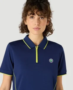 Wimbledon Womens Performance Zip Polo - Navy-Women Tops & T-Shirts|Tops & T-Shirts