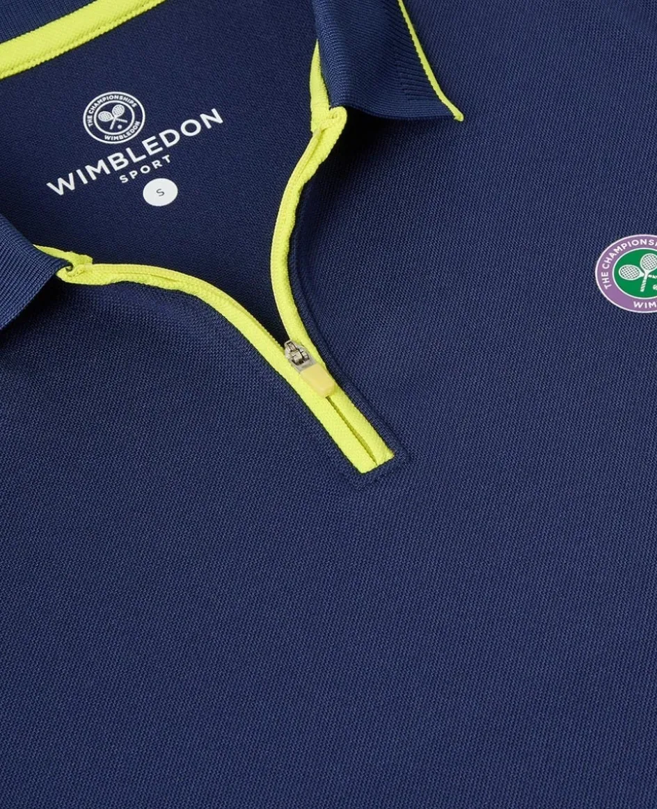 Wimbledon Womens Performance Zip Polo - Navy-Women Tops & T-Shirts|Tops & T-Shirts