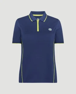 Wimbledon Womens Performance Zip Polo - Navy-Women Tops & T-Shirts|Tops & T-Shirts