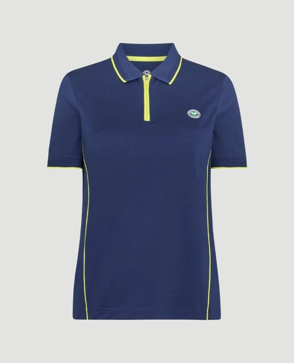 Wimbledon Womens Performance Zip Polo - Navy-Women Tops & T-Shirts|Tops & T-Shirts