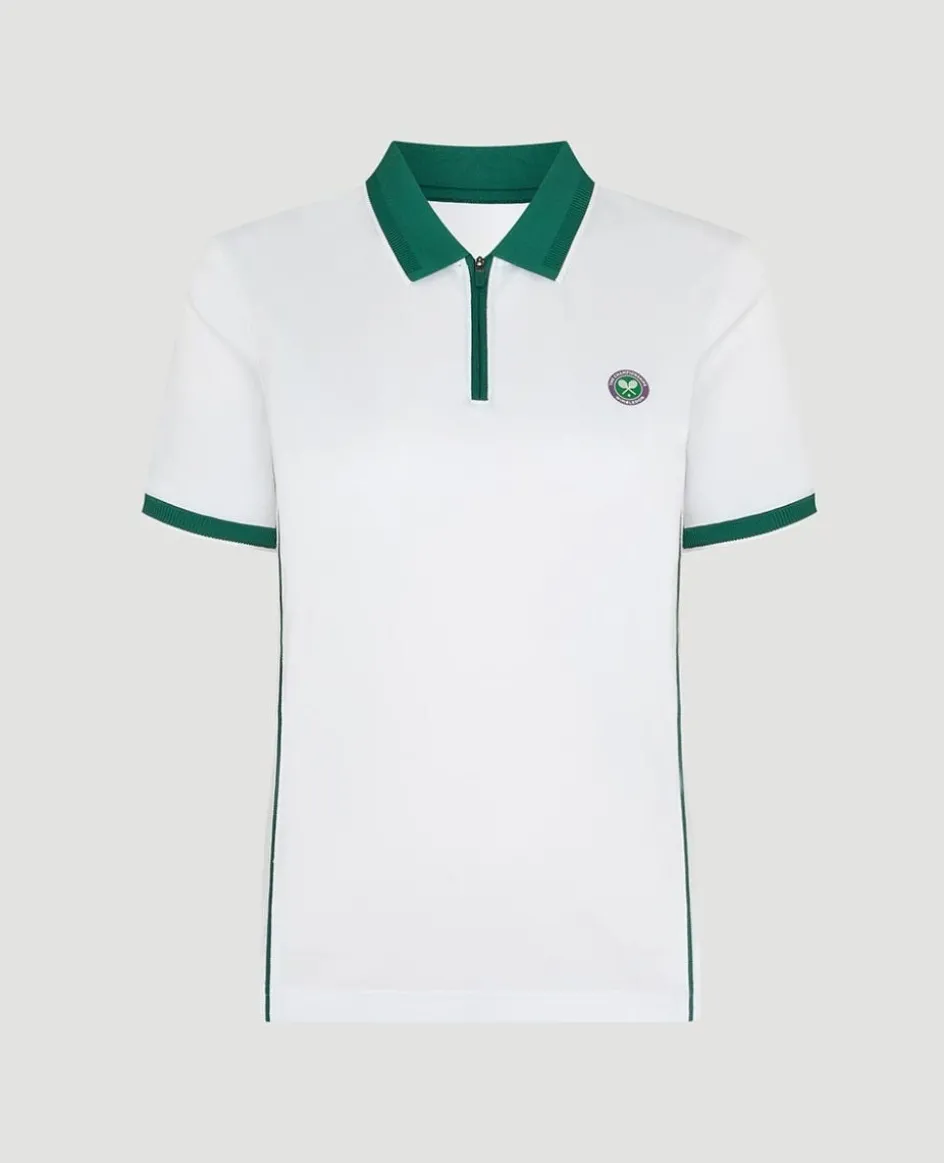 Wimbledon Womens Performance Zip Polo - White-Women Tops & T-Shirts|Tops & T-Shirts