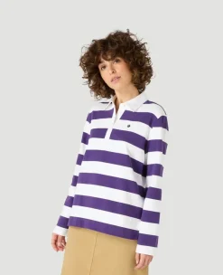 Wimbledon Womens Rugby Top - White & Purple-Women Tops & T-Shirts