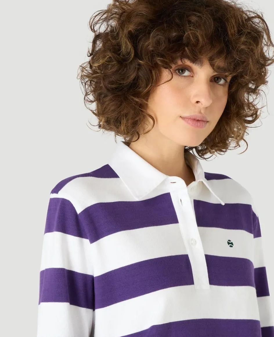 Wimbledon Womens Rugby Top - White & Purple-Women Tops & T-Shirts