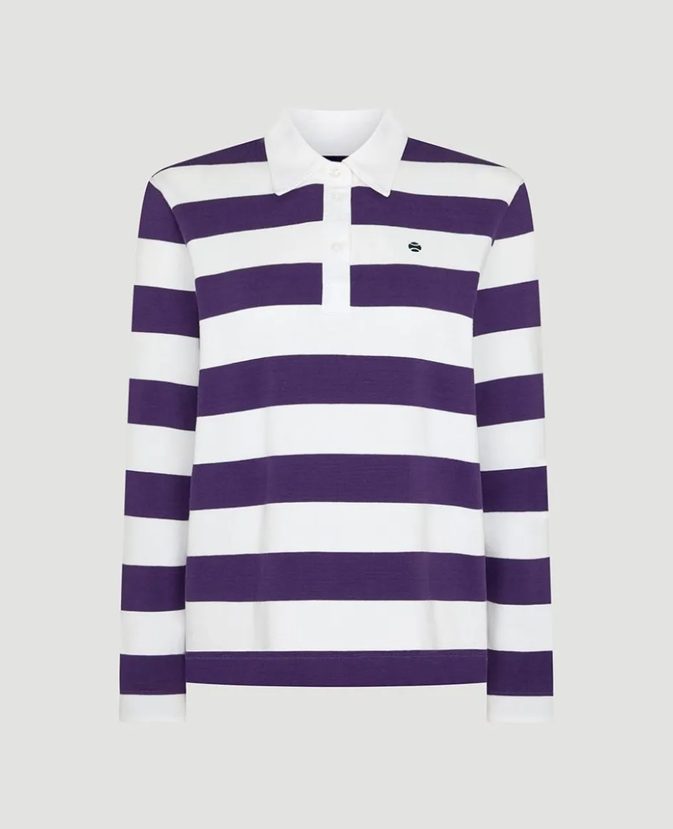 Wimbledon Womens Rugby Top - White & Purple-Women Tops & T-Shirts