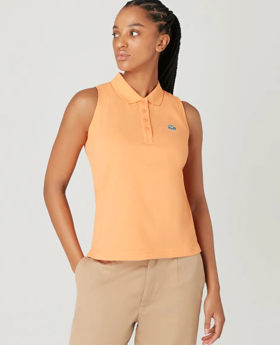 Wimbledon Womens Sleeveless Pique Polo - Orange-Women Tops & T-Shirts