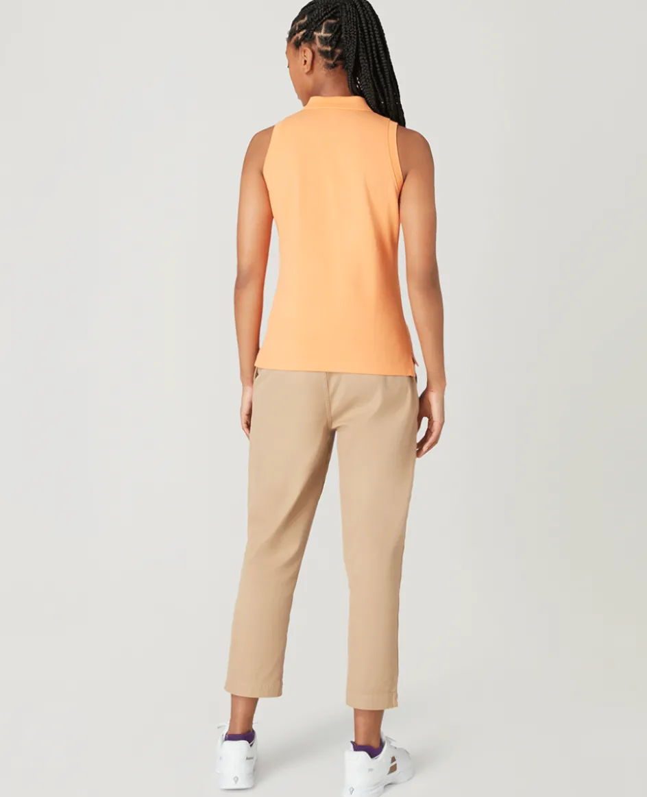 Wimbledon Womens Sleeveless Pique Polo - Orange-Women Tops & T-Shirts