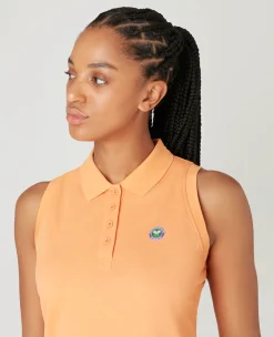 Wimbledon Womens Sleeveless Pique Polo - Orange-Women Tops & T-Shirts